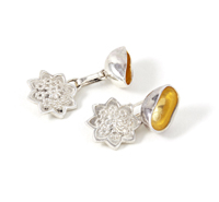 Barbara Yarde,  contemporary jewellery, member at Flux Studios, silver and gold-plate earrings