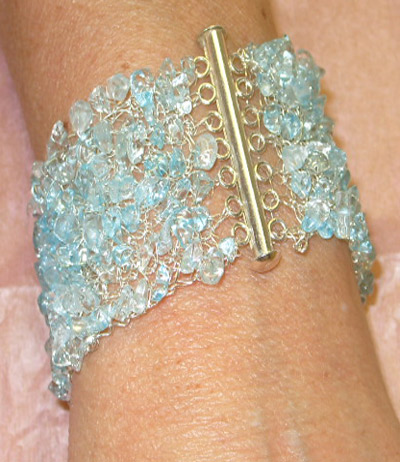 Carolann Jones, crochet bracelet with aqua