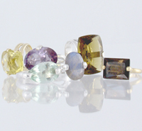 Cristiana Costa, contemporary jewellery, member at Flux Studios, cocktail rings in silver with tpaz, amethyst, aquamarine, citrine. moonstone