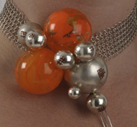Katell Leclaire, contemporary jewellery, member at Flux Studios, silver and glass neckpiece