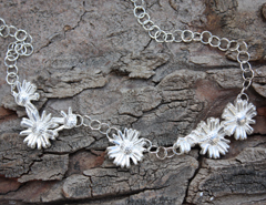 necklace made of flowers cast in silver, jewellery courses at Flux Studios